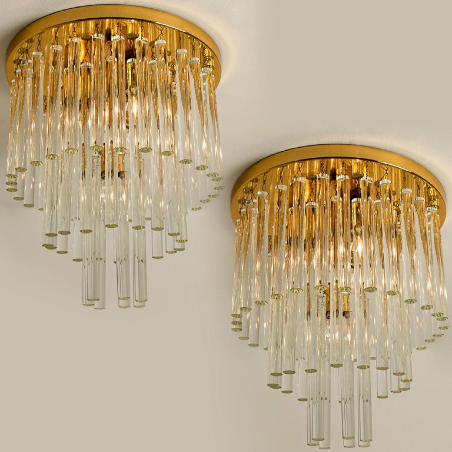 Other One of the Nine Palme Chandeliers or Flush Mounts Brass and Crystal, 1960s For Sale