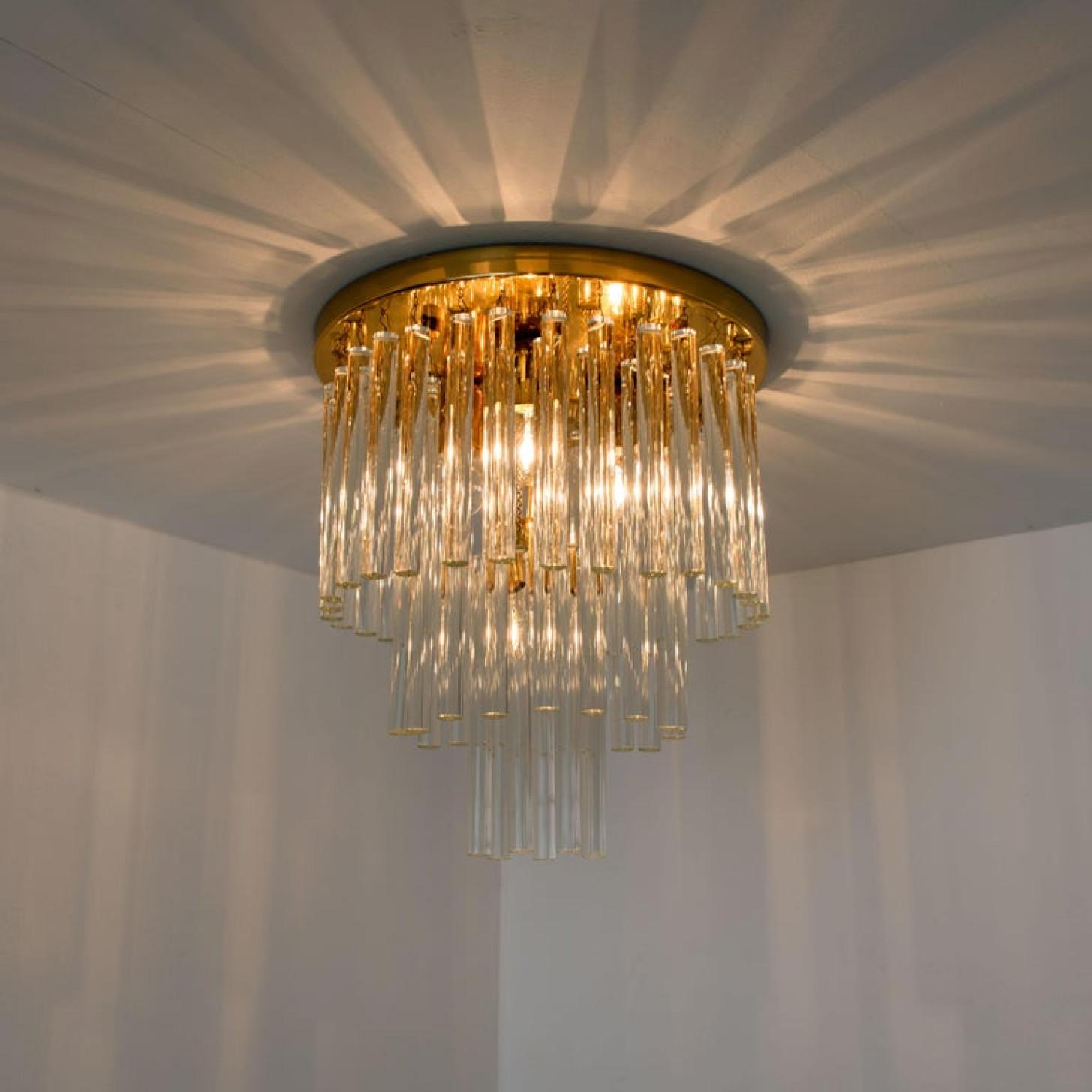 One of the Nine Palme Chandeliers or Flush Mounts Brass and Crystal, 1960s In Good Condition For Sale In Rijssen, NL