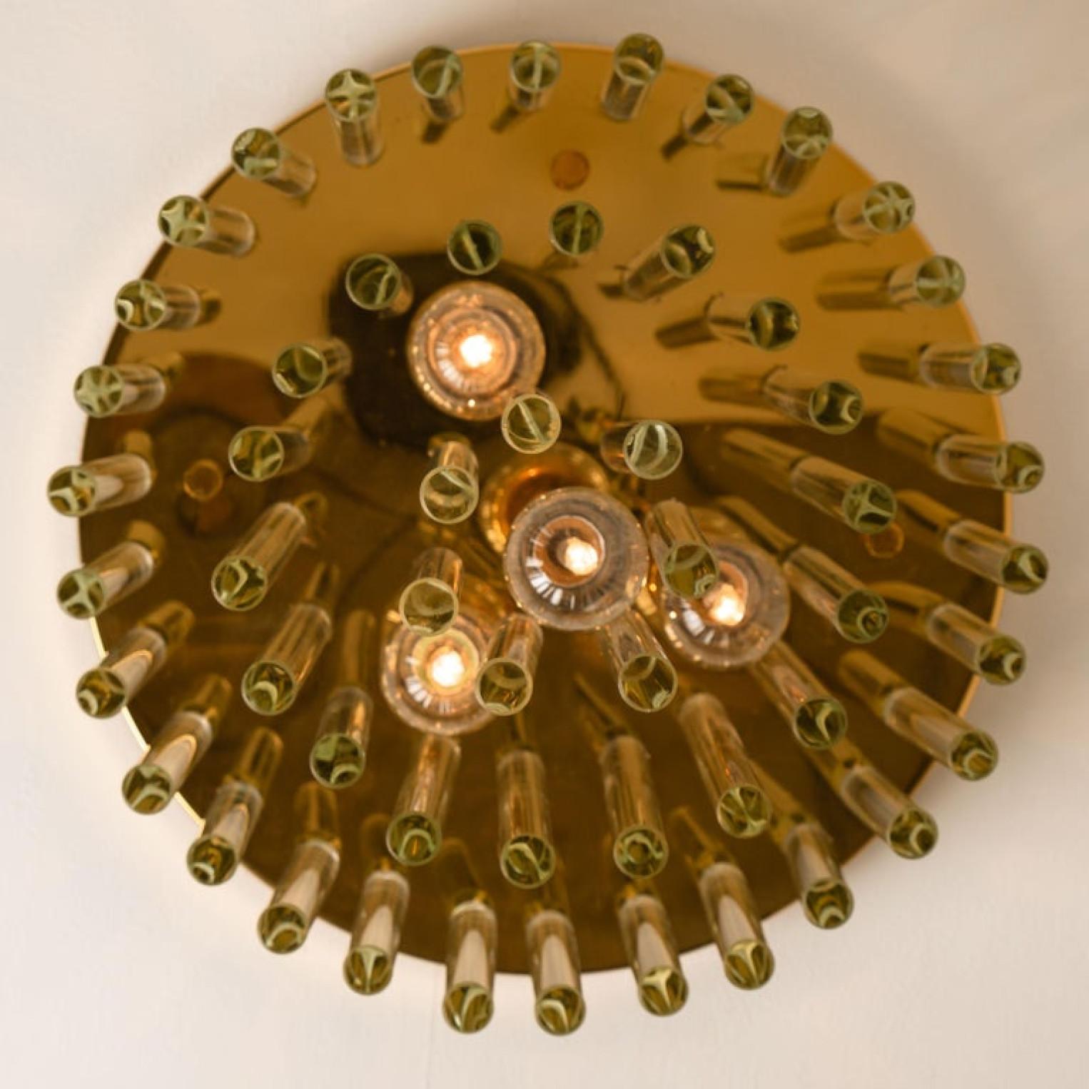 One of the Nine Palme Chandeliers or Flush Mounts Brass and Crystal, 1960s For Sale 1