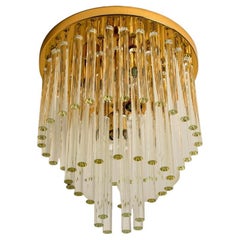 One of the Nine Palme Chandeliers or Flush Mounts Brass and Crystal, 1960s