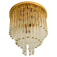 Vintage One of the Nine Palme Chandeliers or Flush Mounts Brass and Crystal, 1960s