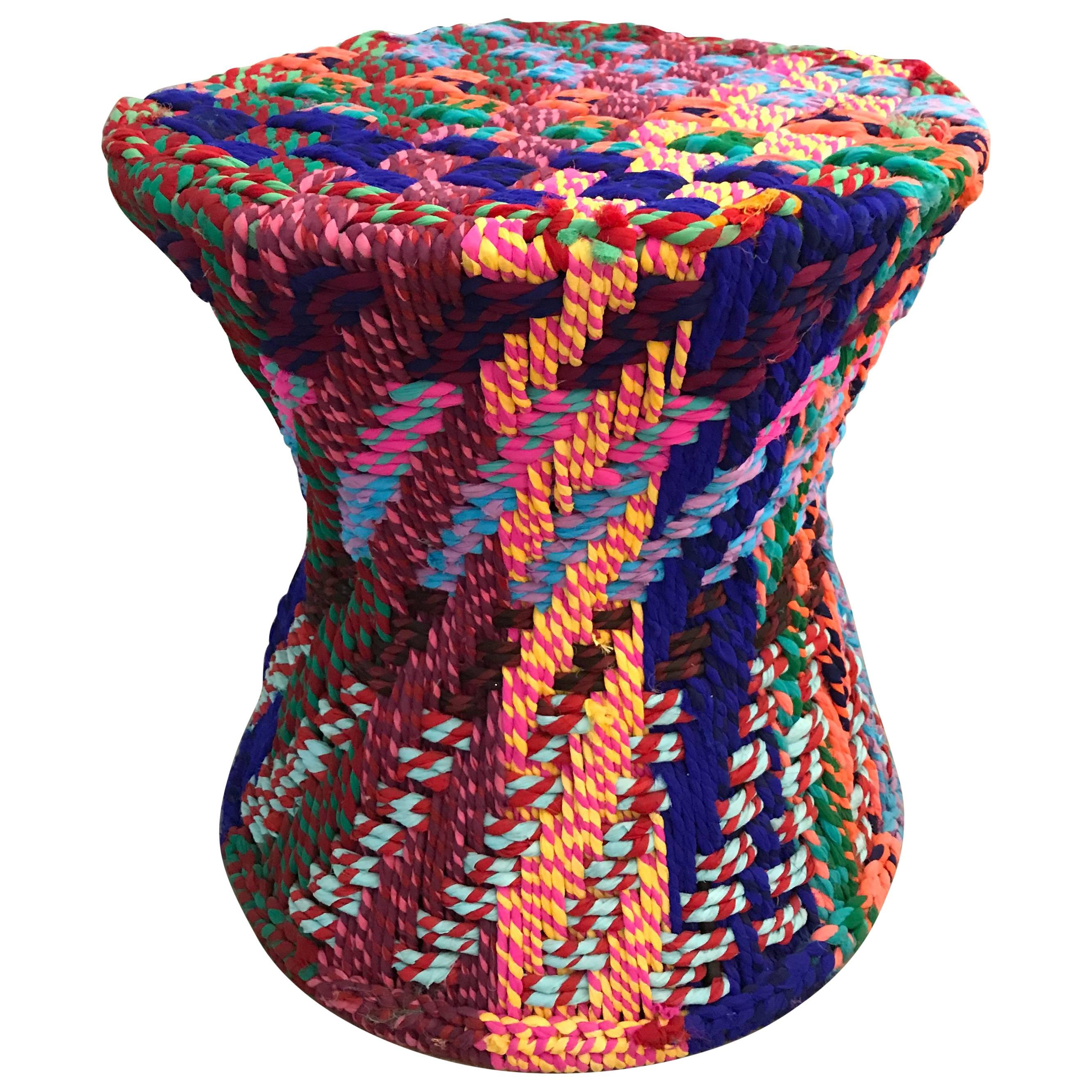 One of the Pr/"It Is Not Missoni"Side Table or Puff, Woven Fabric Super Colors For Sale