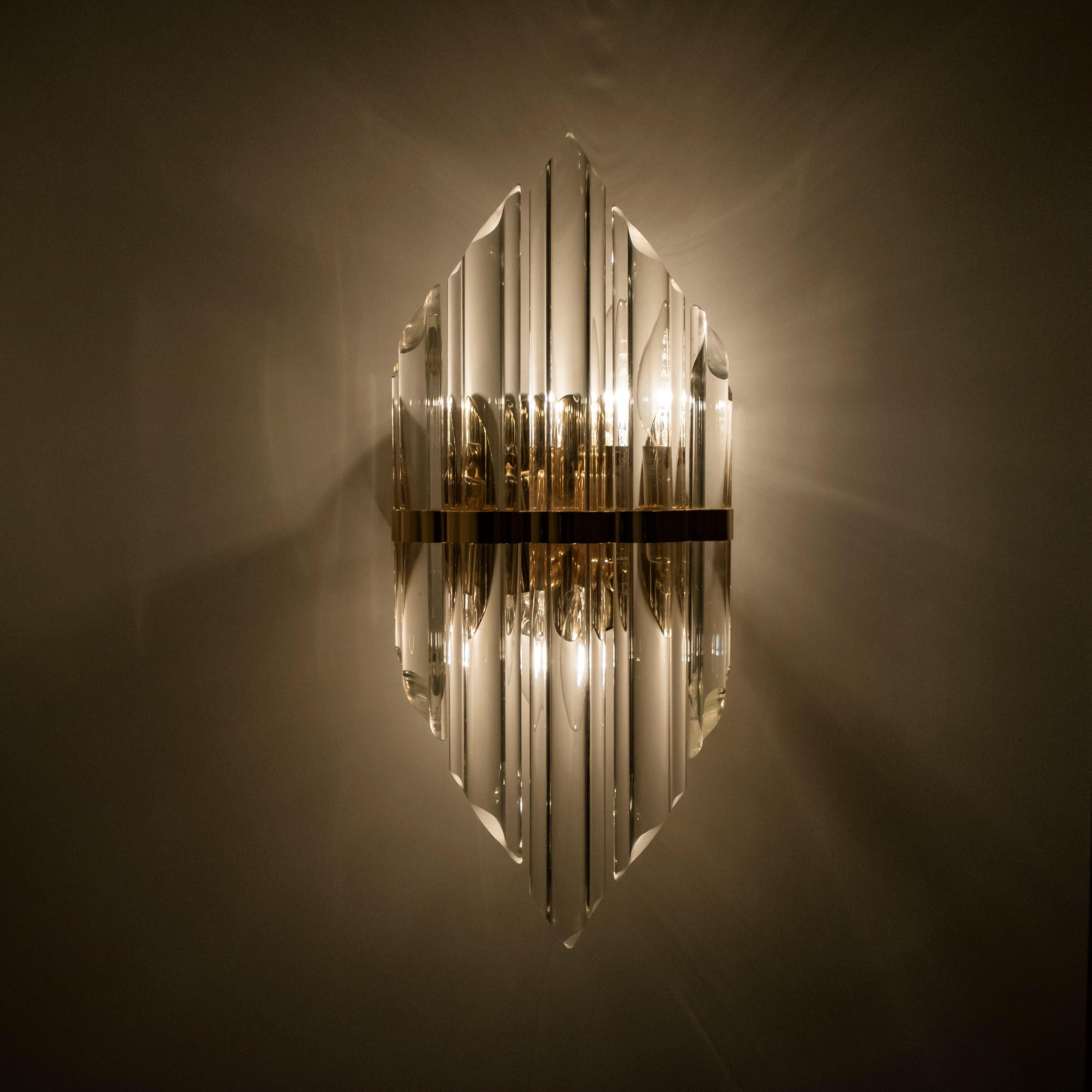 1 of the 7 large exceptional murano glass wall sconces featuring four crystal clear glass 