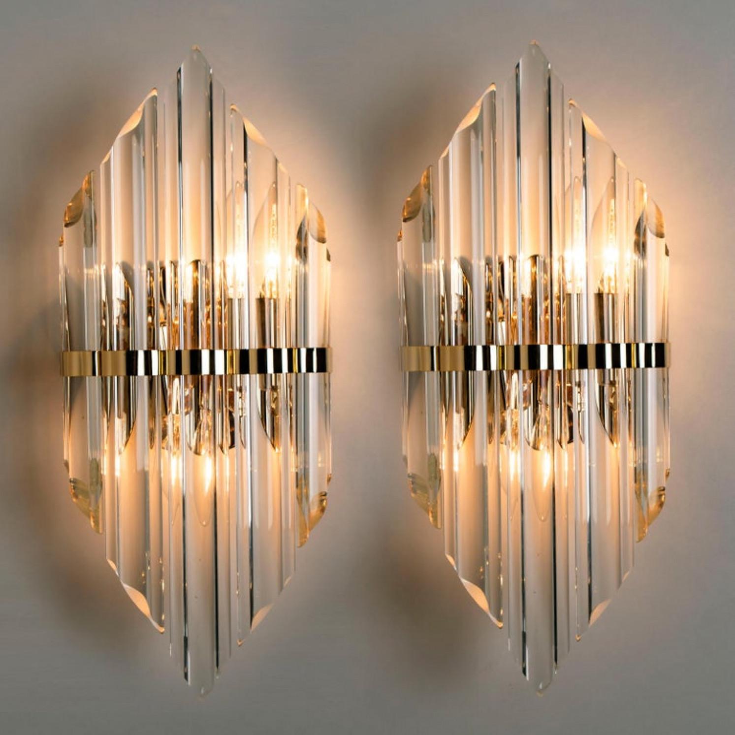 Austrian One of the Seven Large Venini Style Murano Glass and Gilt Brass Sconces, Italy For Sale
