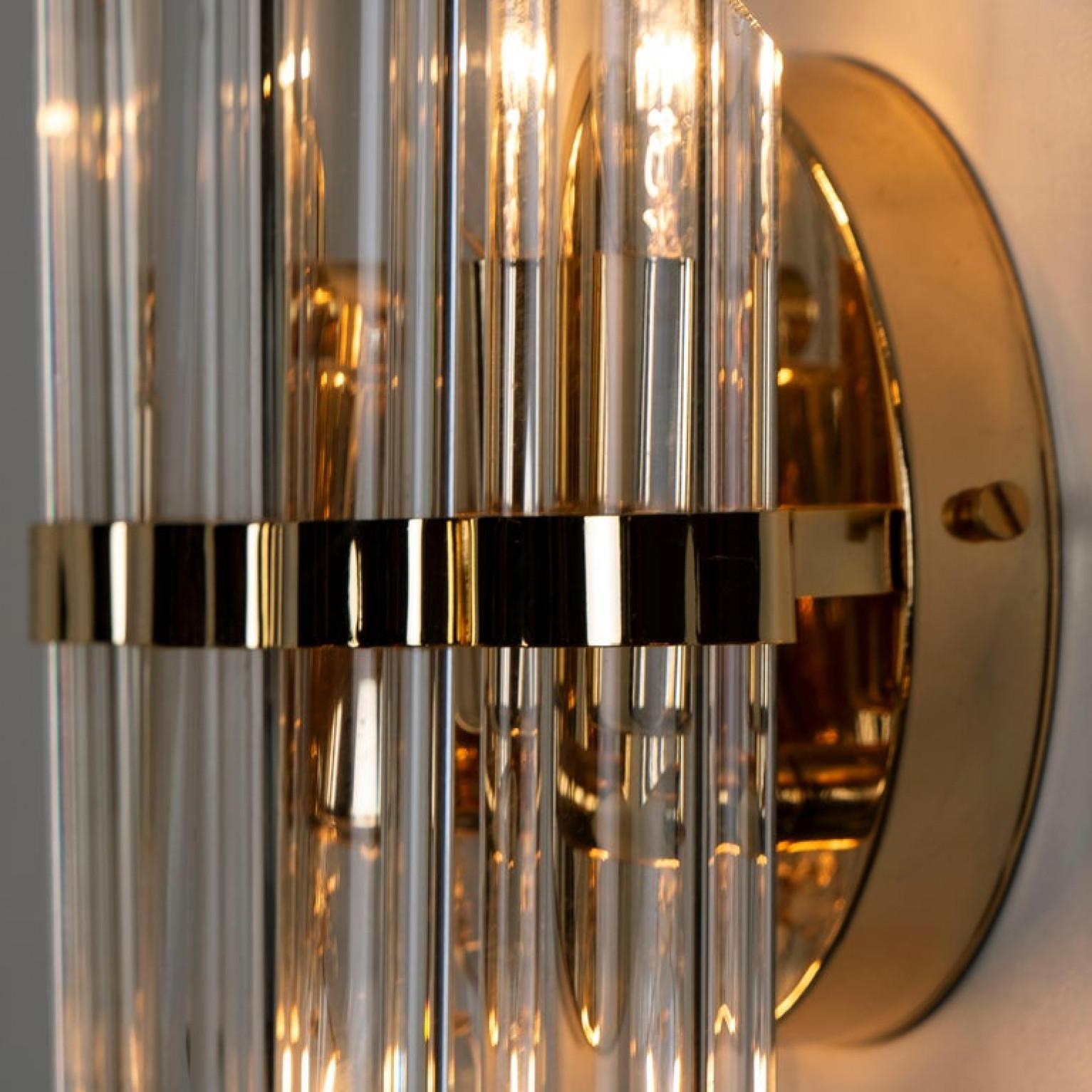 Plated One of the Seven Large Venini Style Murano Glass and Gilt Brass Sconces, Italy For Sale