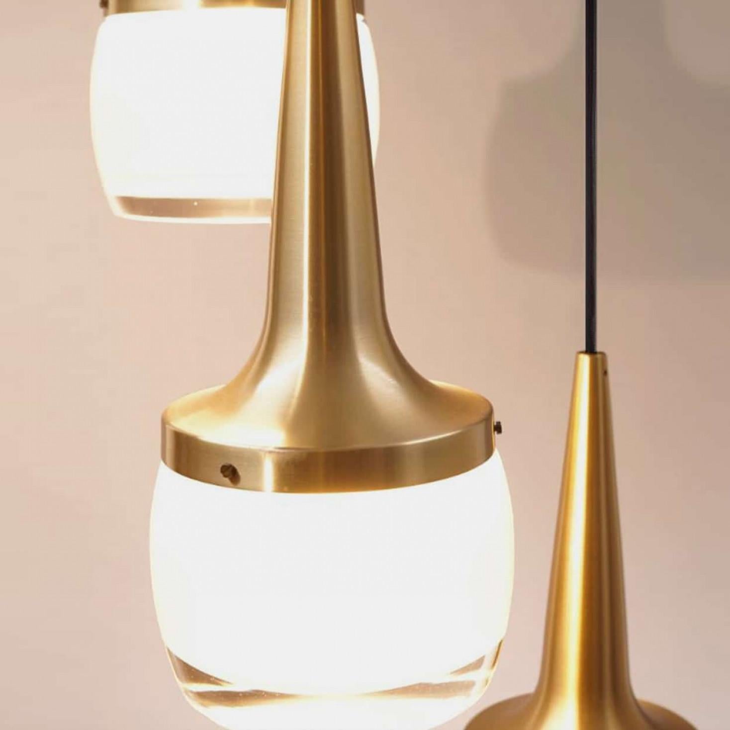 One of the Six  Brass Glass Cascade Fixtures by Staff, 1960 For Sale 2