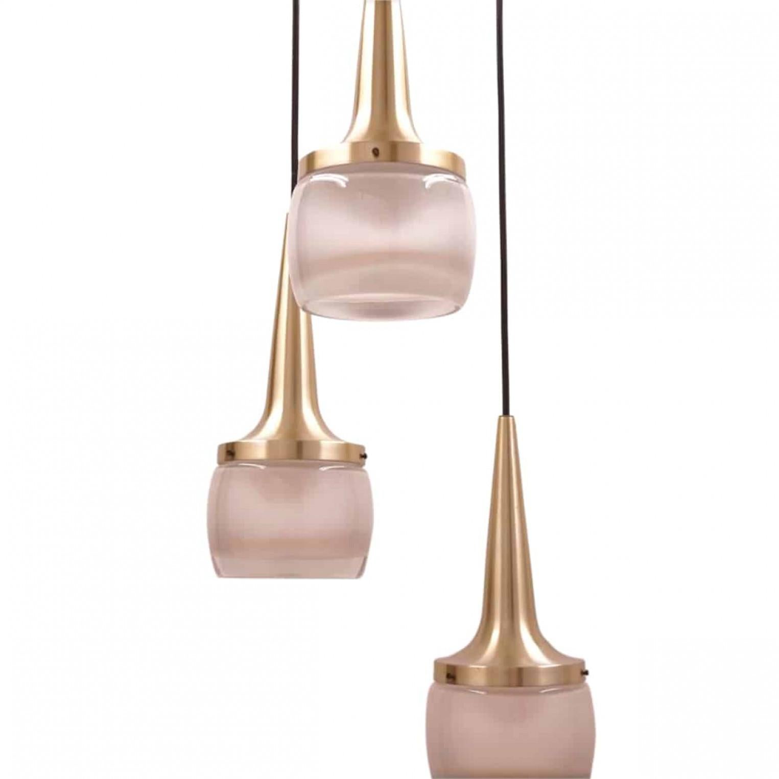One of the Six  Brass Glass Cascade Fixtures by Staff, 1960 For Sale 3
