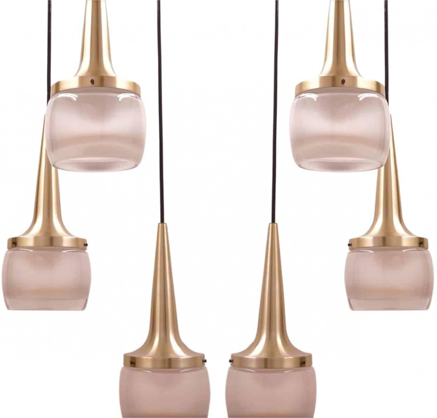 One of the Six  Brass Glass Cascade Fixtures by Staff, 1960 For Sale 4