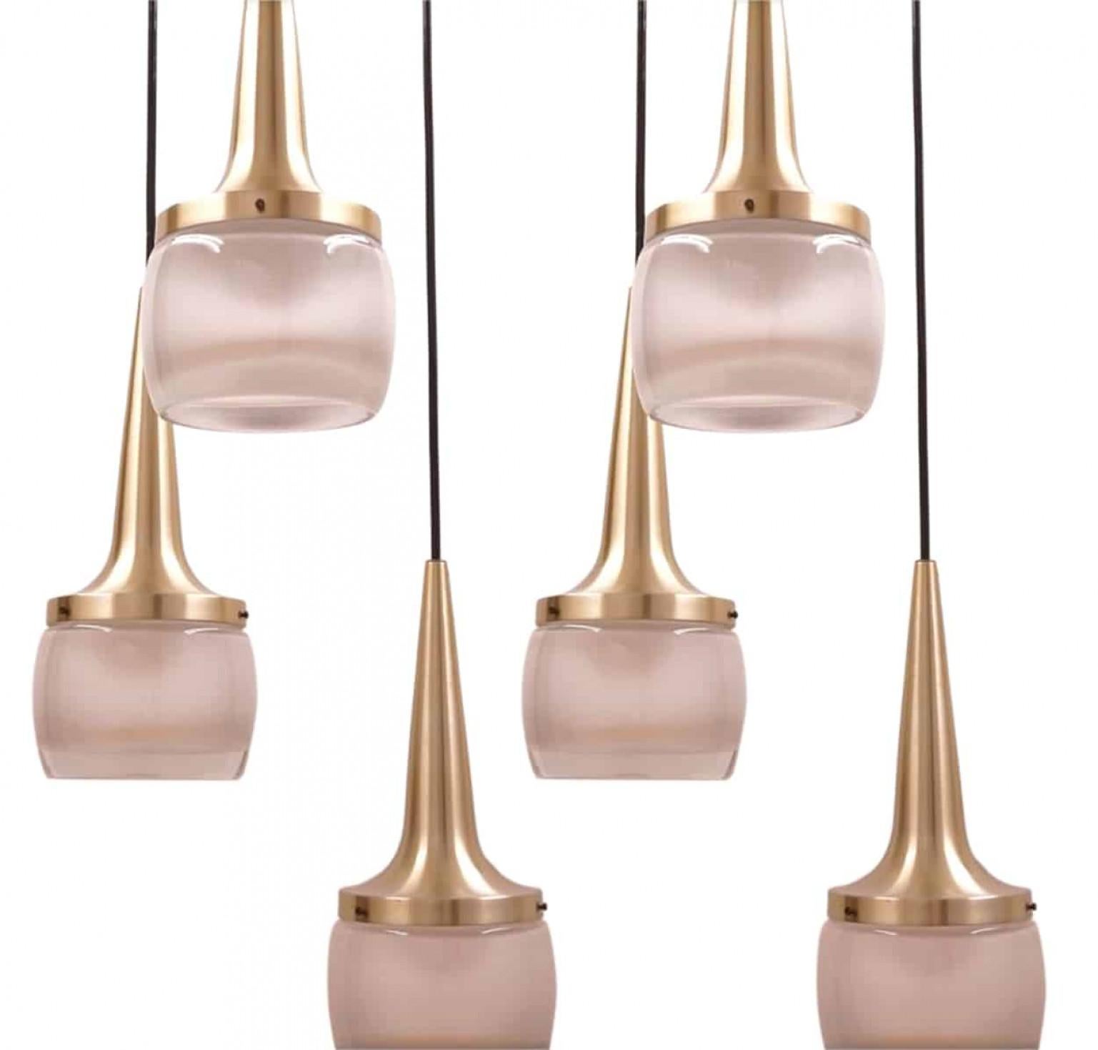 One of the Six  Brass Glass Cascade Fixtures by Staff, 1960 For Sale 5