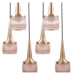 One of the Six Brass Glass Cascade Fixtures by Staff, 1960