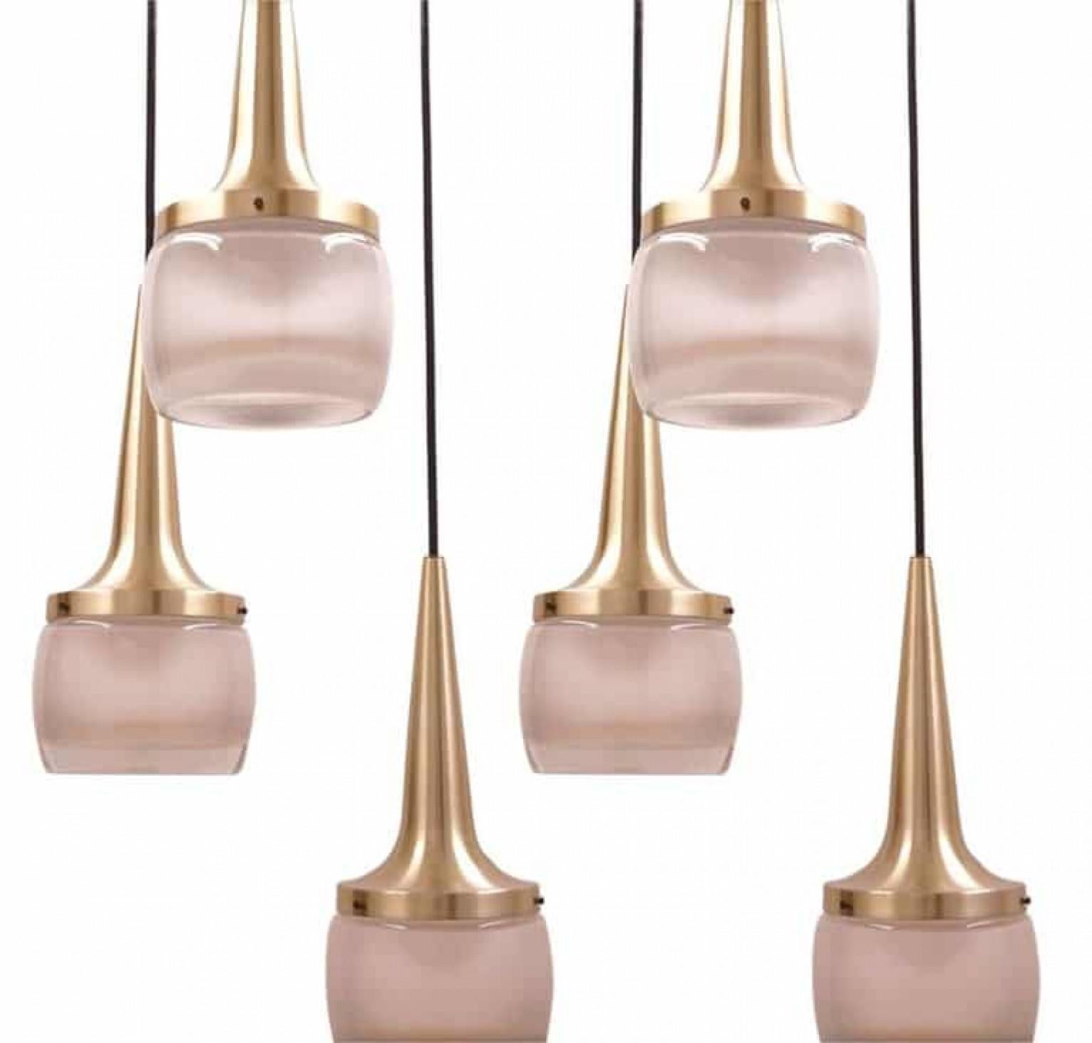 Aluminum One of the Six  Brass Glass Cascade Fixtures by Staff, 1960 For Sale