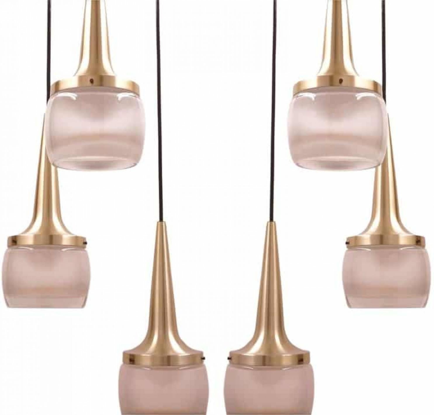 One of the Six  Brass Glass Cascade Fixtures by Staff, 1960 For Sale 1