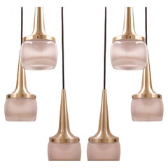 One of the Six  Brass Glass Cascade Fixtures by Staff, 1960