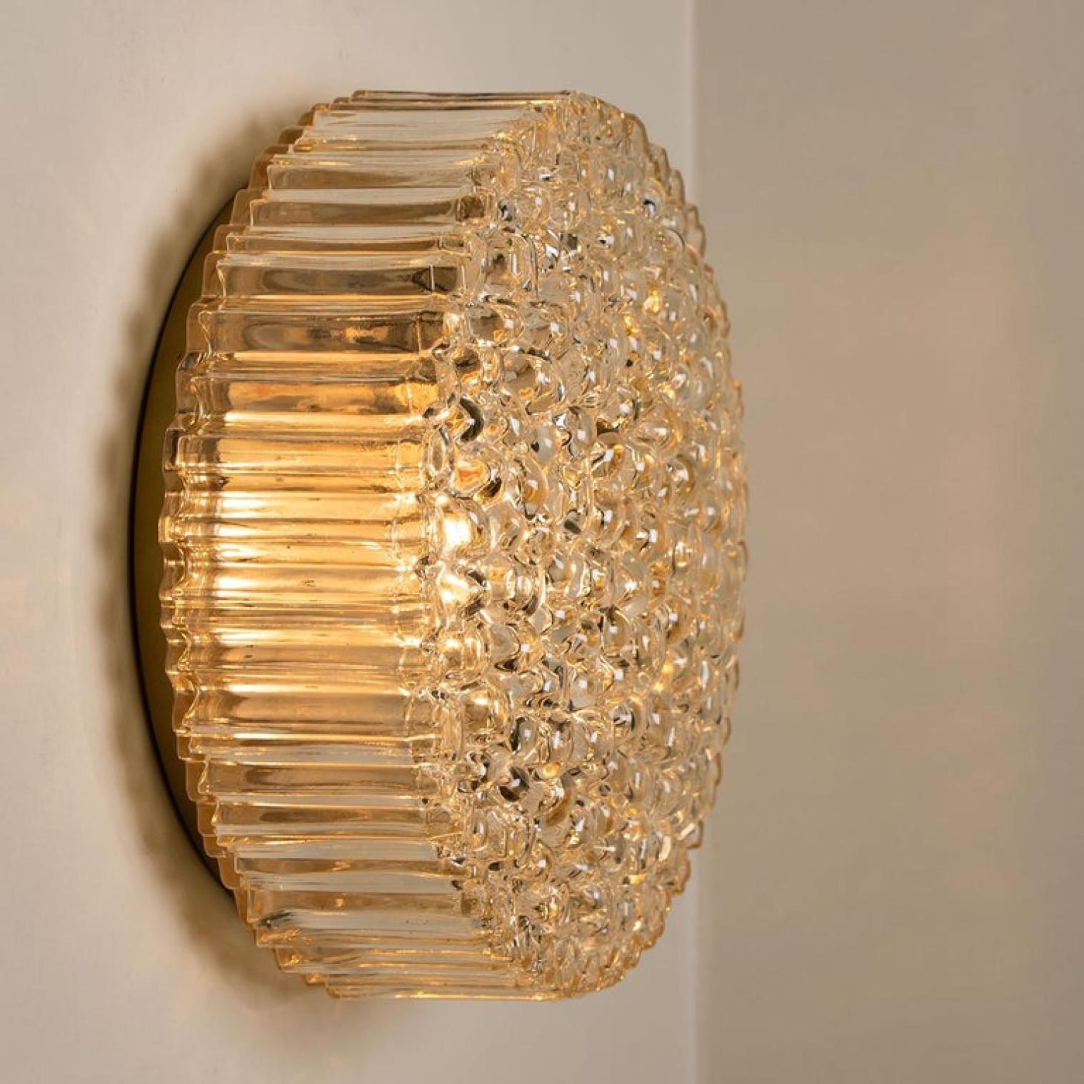 One of the Six Glass Brass Wall Lights/ Flush Mounts by Motoko Isshi for Staff For Sale 3