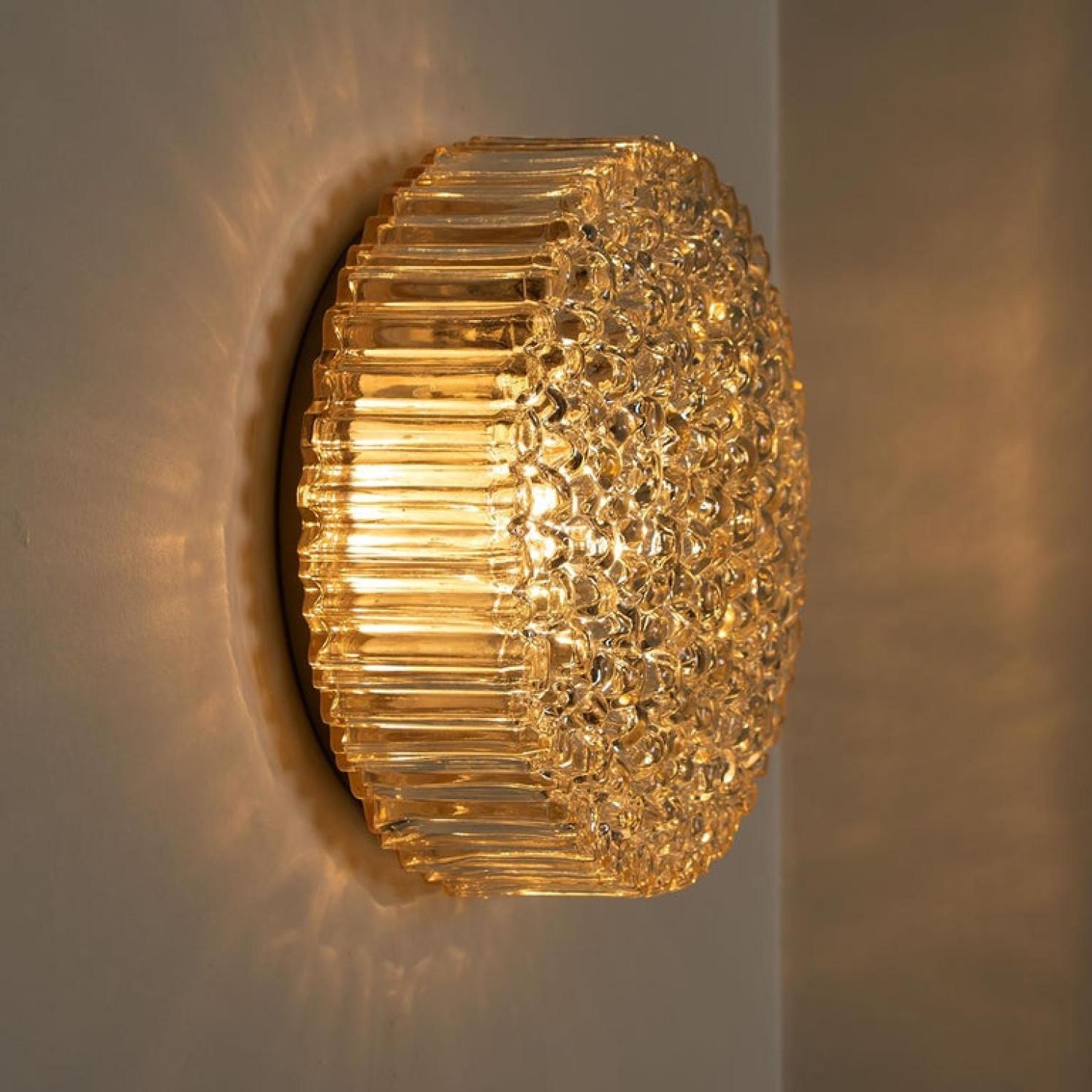 Metal One of the Six Glass Brass Wall Lights/ Flush Mounts by Motoko Isshi for Staff For Sale