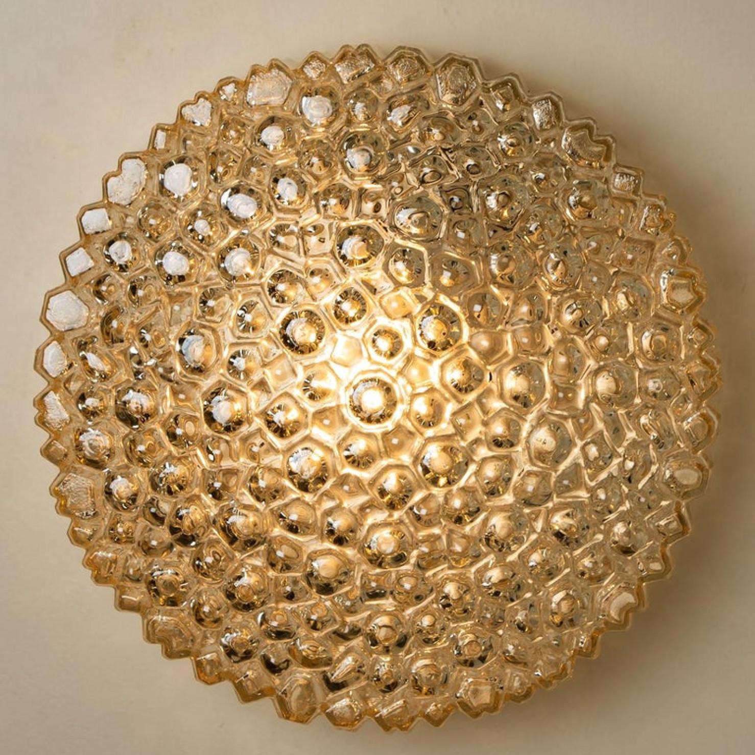 One of the Six Glass Brass Wall Lights/ Flush Mounts by Motoko Isshi for Staff For Sale 1