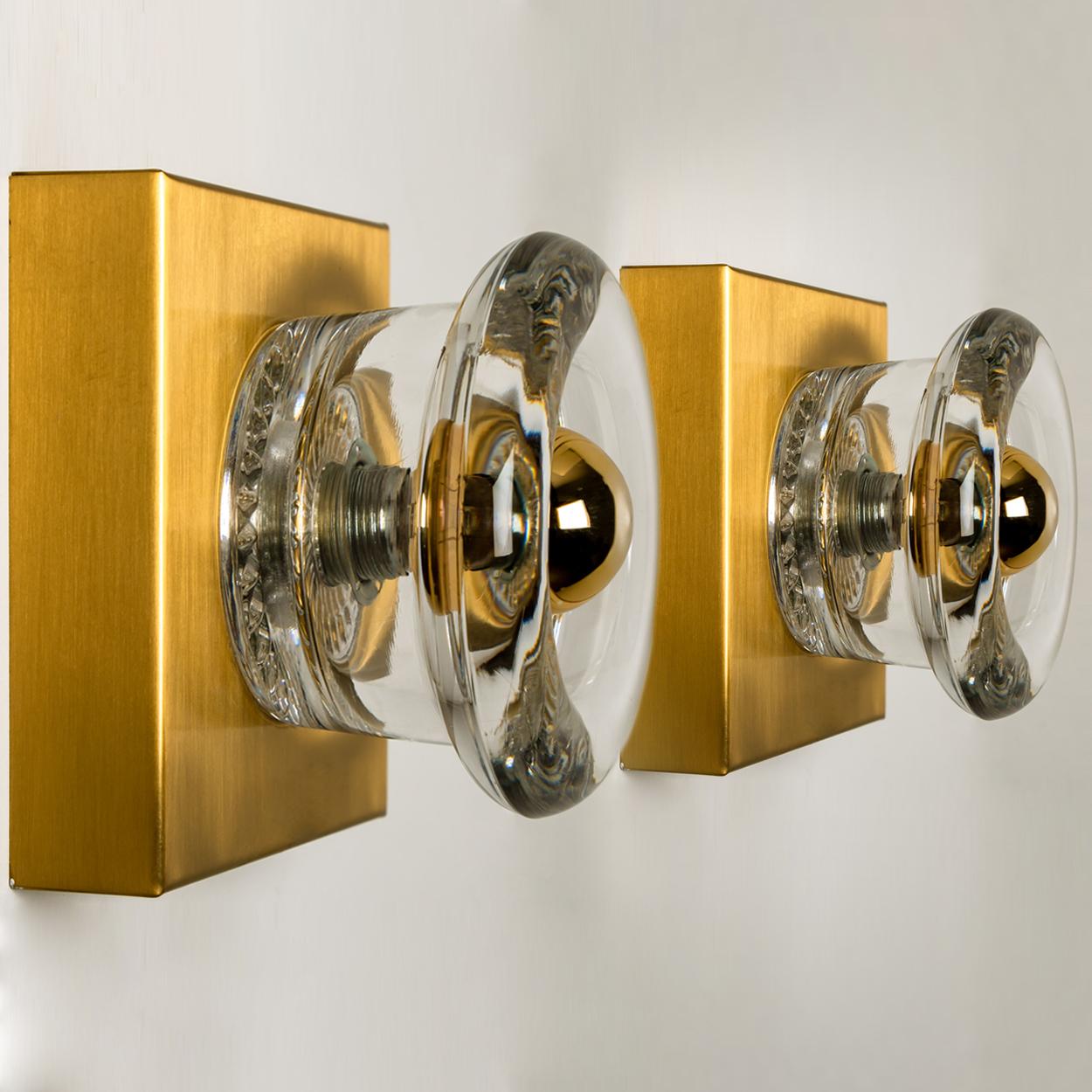 One of the Six Glass Brass Wall Sconces Flush Cosack Lights, Germany, 1970s 3