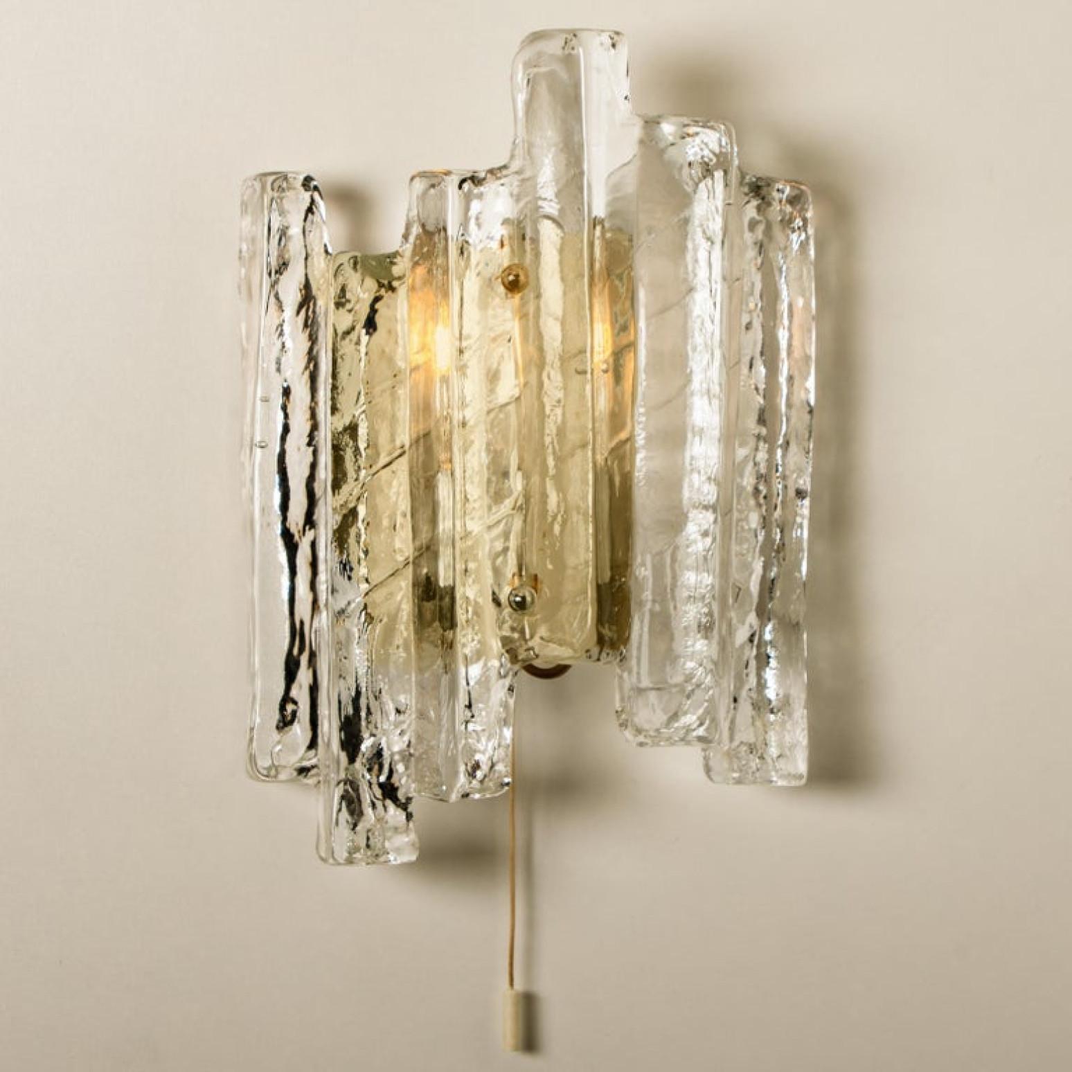 One of the Six Ice Glass Wall Sconces, Austria, 1970s For Sale 4