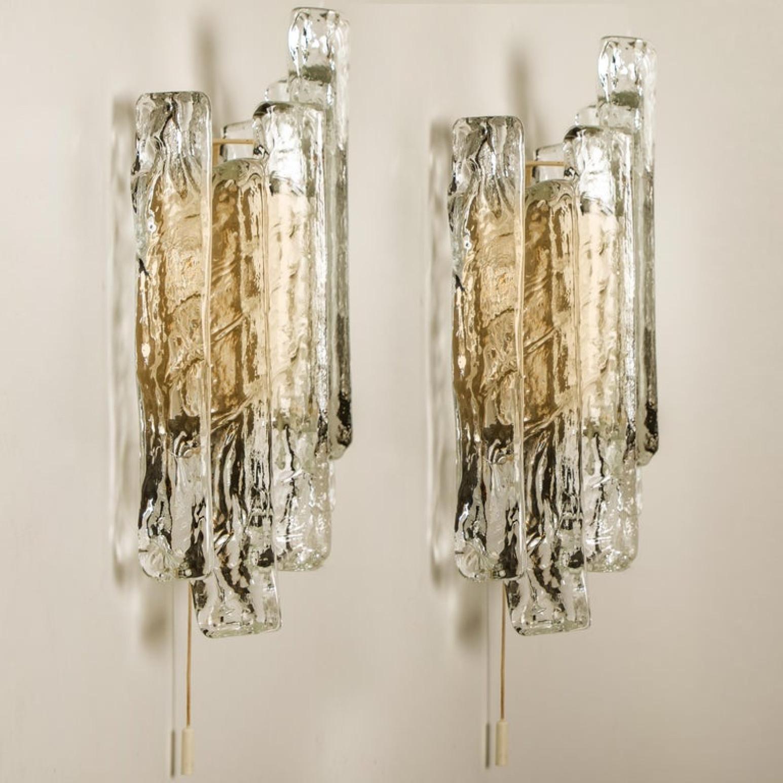 One of the Six Ice Glass Wall Sconces, Austria, 1970s For Sale 5