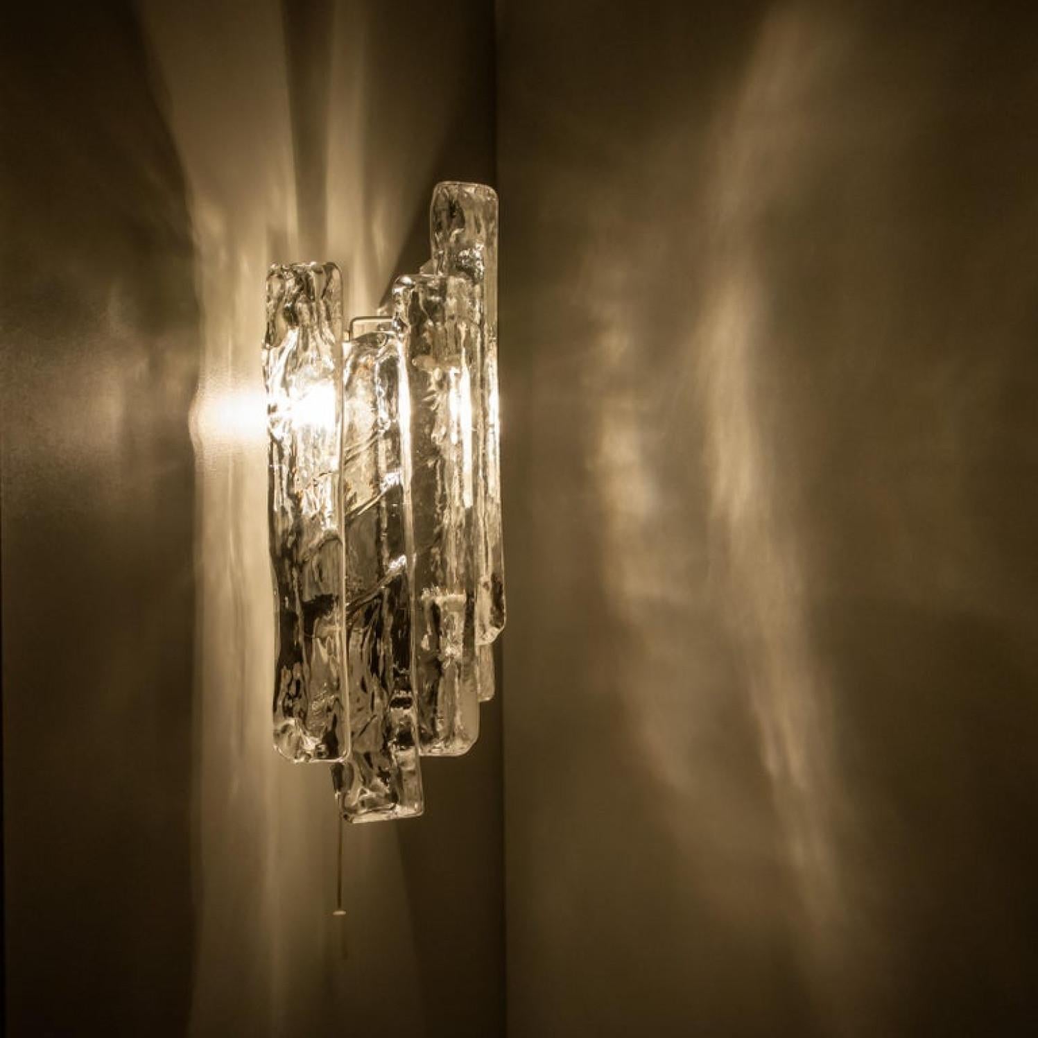 One of the Six Ice Glass Wall Sconces, Austria, 1970s For Sale 6