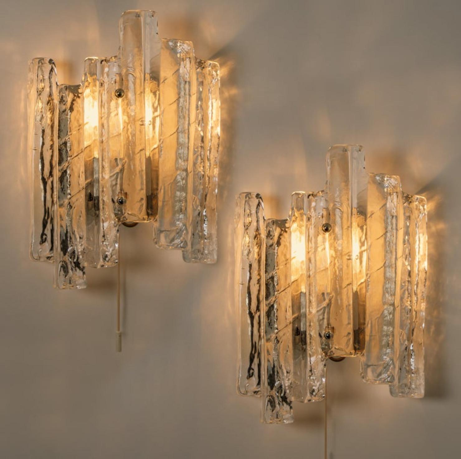 Mid-20th Century One of the Six Ice Glass Wall Sconces, Austria, 1970s For Sale