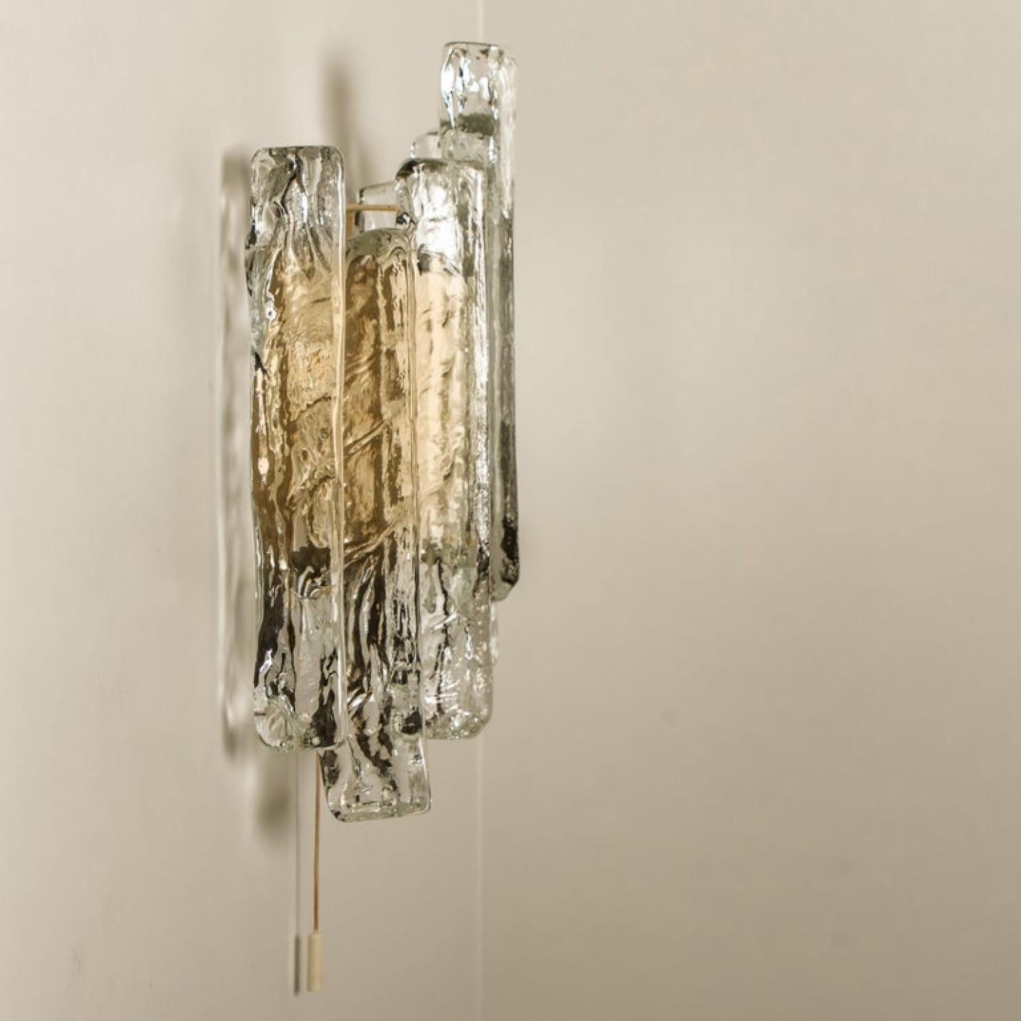 Metal One of the Six Ice Glass Wall Sconces, Austria, 1970s For Sale