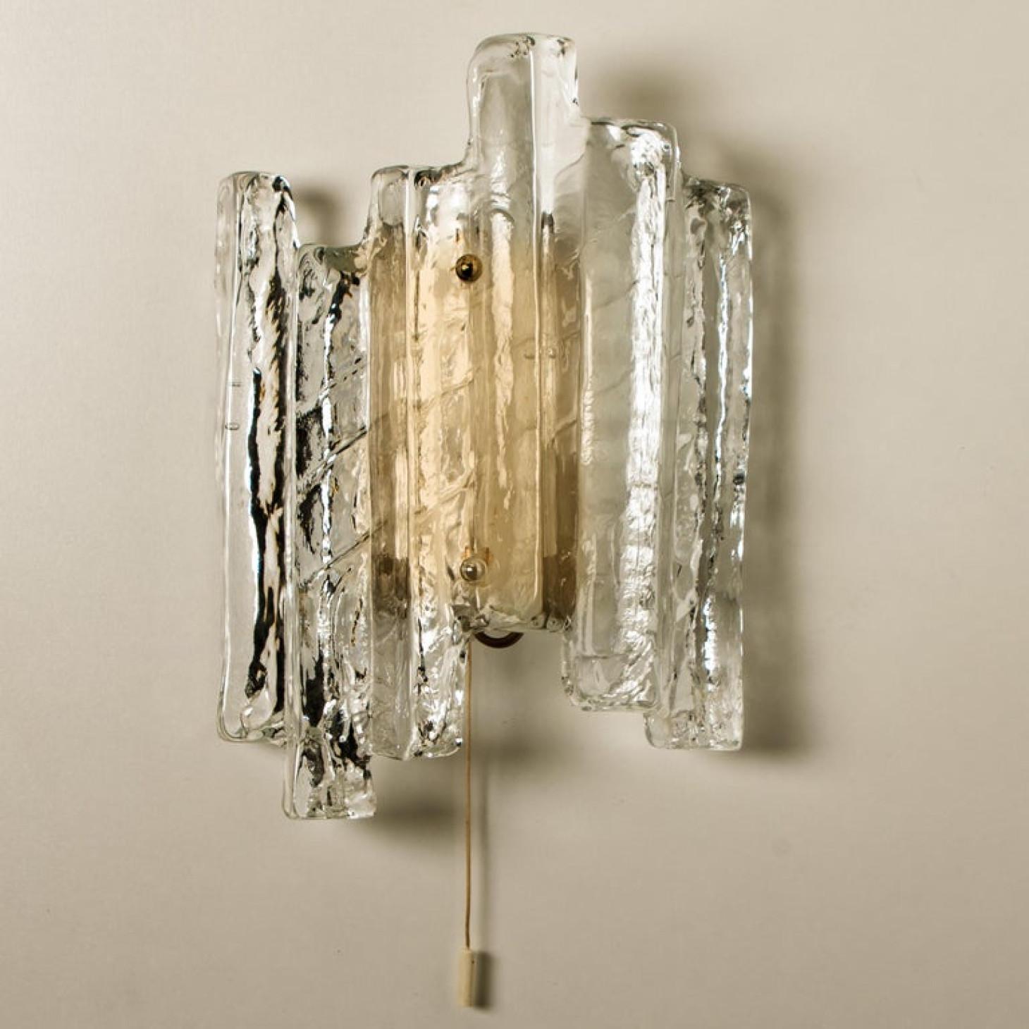 One of the Six Ice Glass Wall Sconces, Austria, 1970s For Sale 1