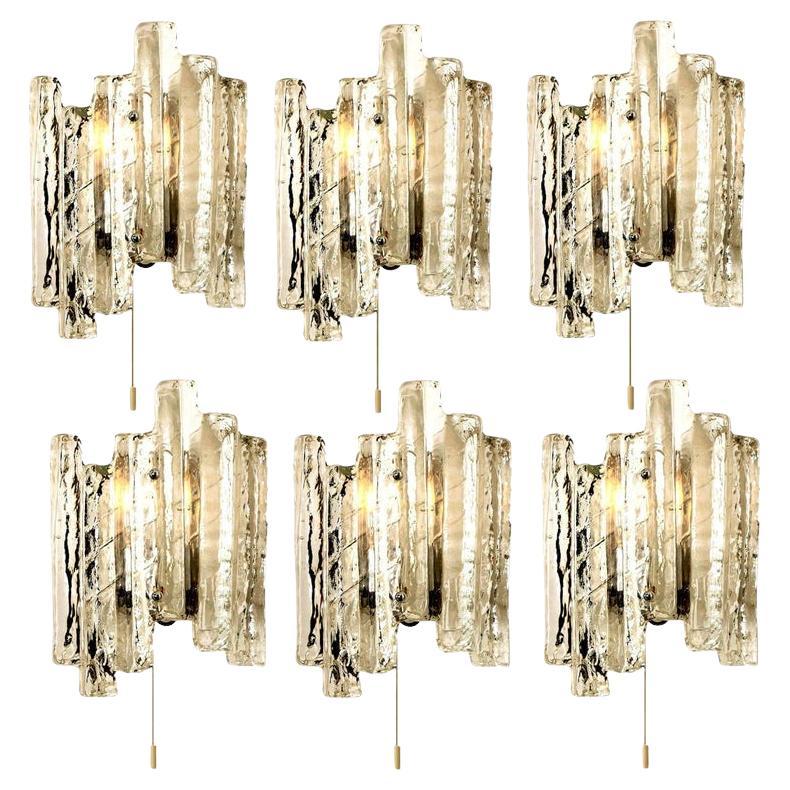 One of the Six Ice Glass Wall Sconces, Austria, 1970s For Sale