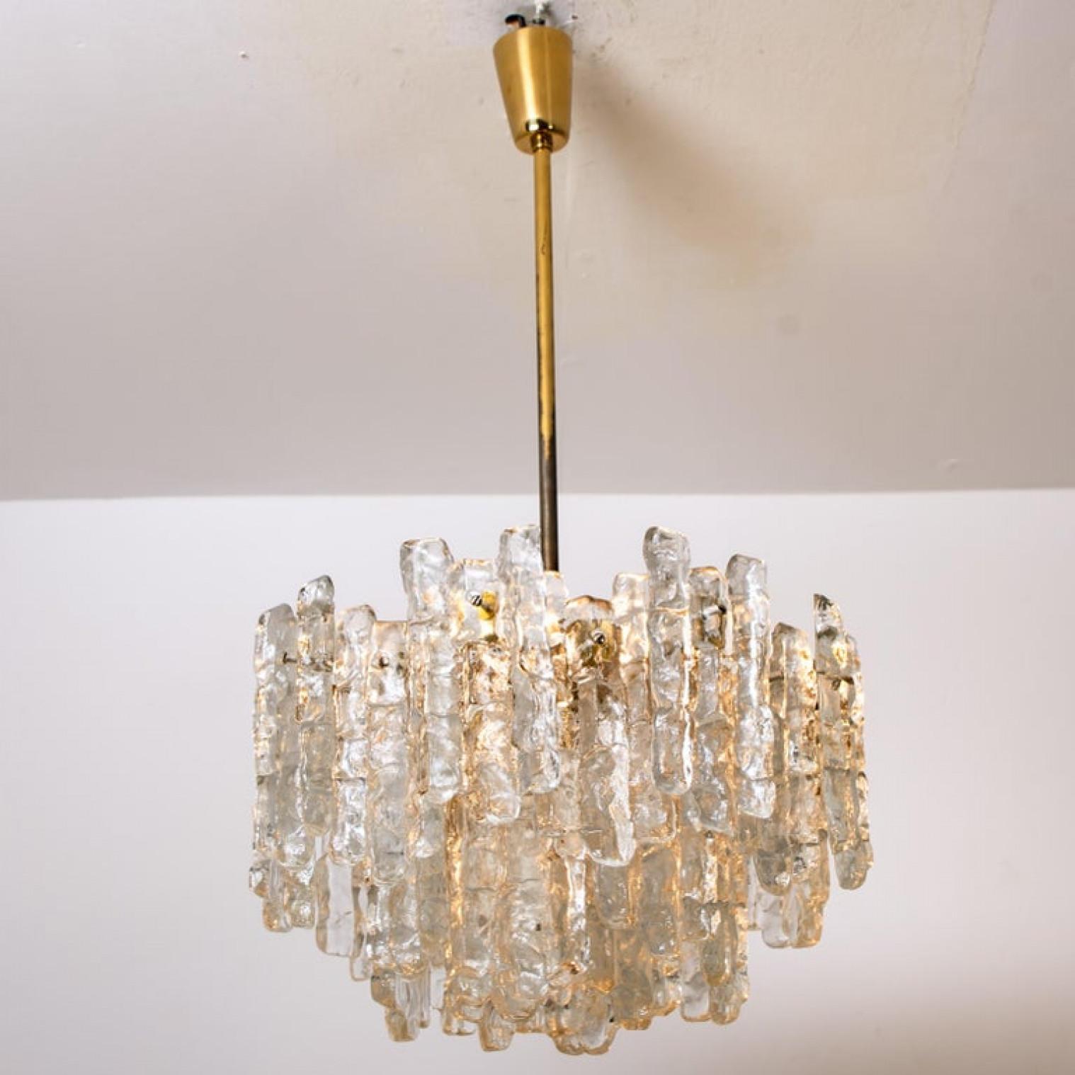 One of the Six Ice Glass Wall Sconces with Brass Tone by J.T. Kalmar, Austria For Sale 5