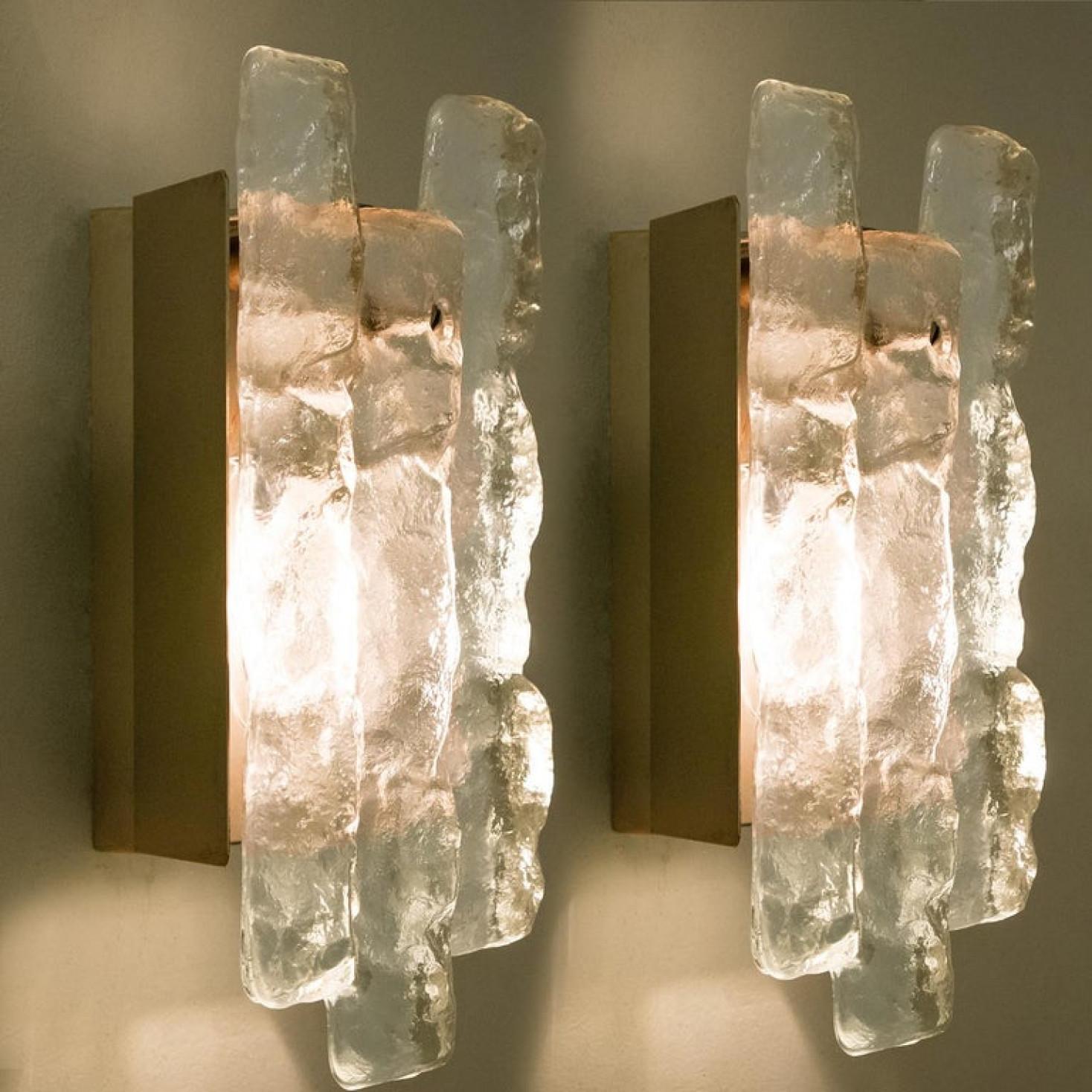 One of The Six Kalmar Ice Glass Wall Sconces by J.T. Kalmar, Austria, 1970s For Sale 6