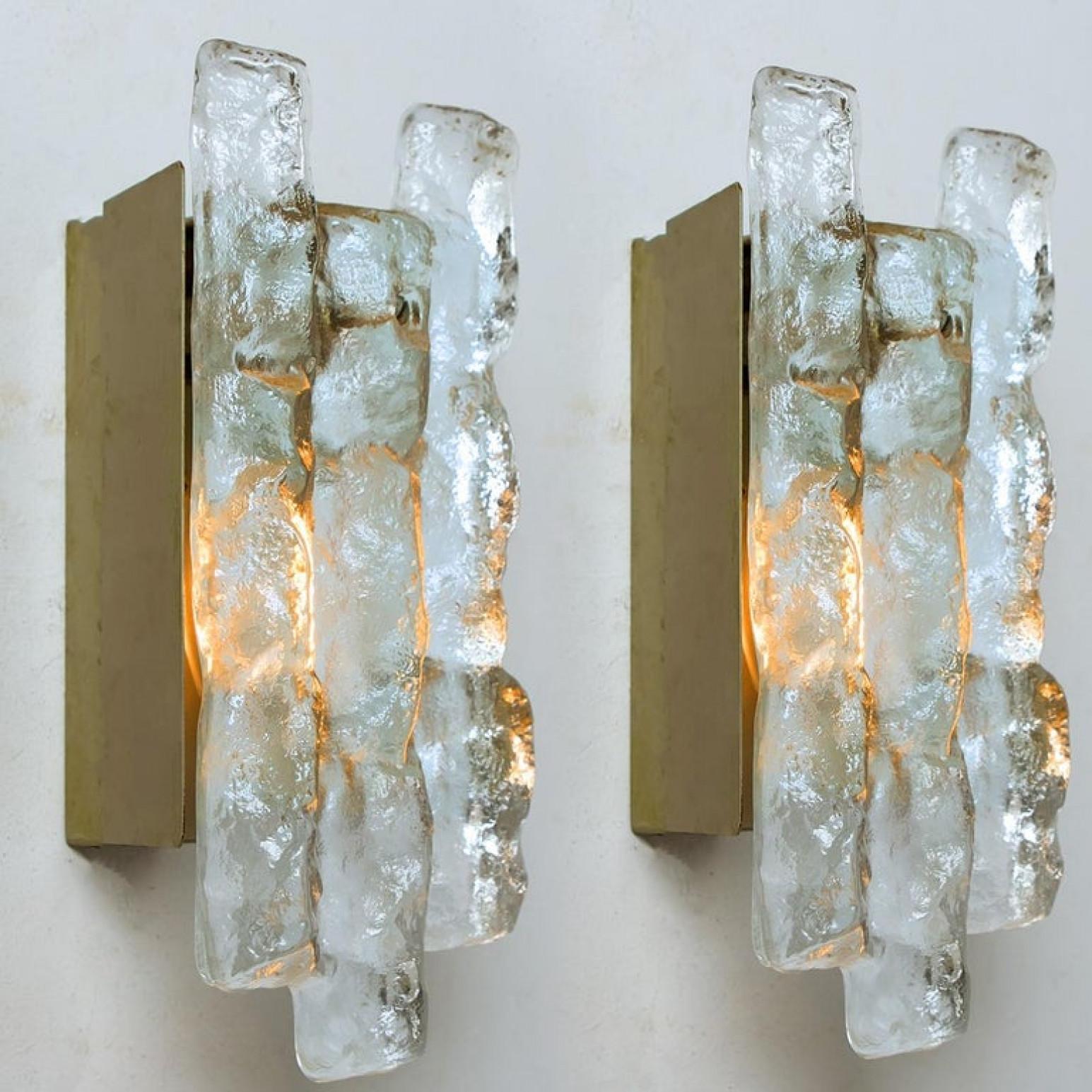 Mid-Century Modern One of The Six Kalmar Ice Glass Wall Sconces by J.T. Kalmar, Austria, 1970s For Sale