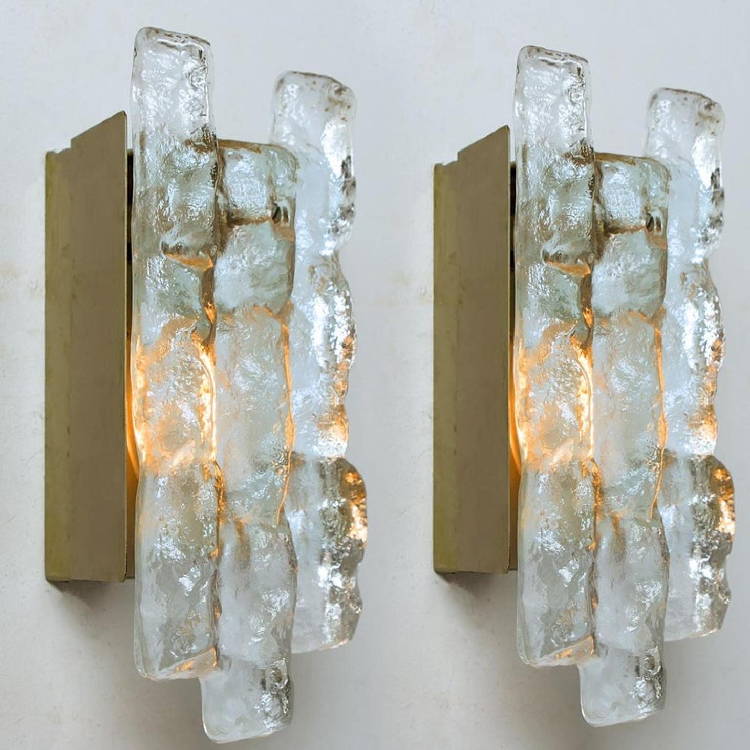 Austrian One of The Six Kalmar Ice Glass Wall Sconces by J.T. Kalmar, Austria, 1970s For Sale