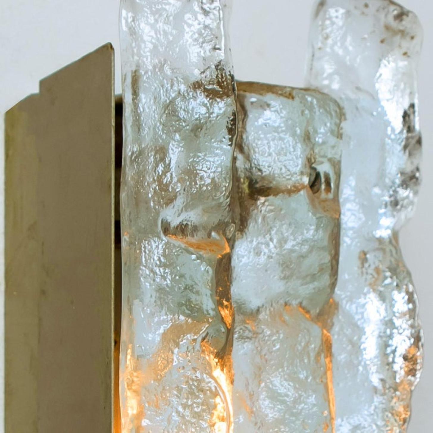 Brushed One of The Six Kalmar Ice Glass Wall Sconces by J.T. Kalmar, Austria, 1970s For Sale