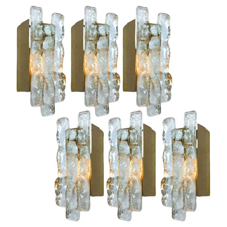 One of The Six Kalmar Ice Glass Wall Sconces by J.T. Kalmar, Austria, 1970s For Sale