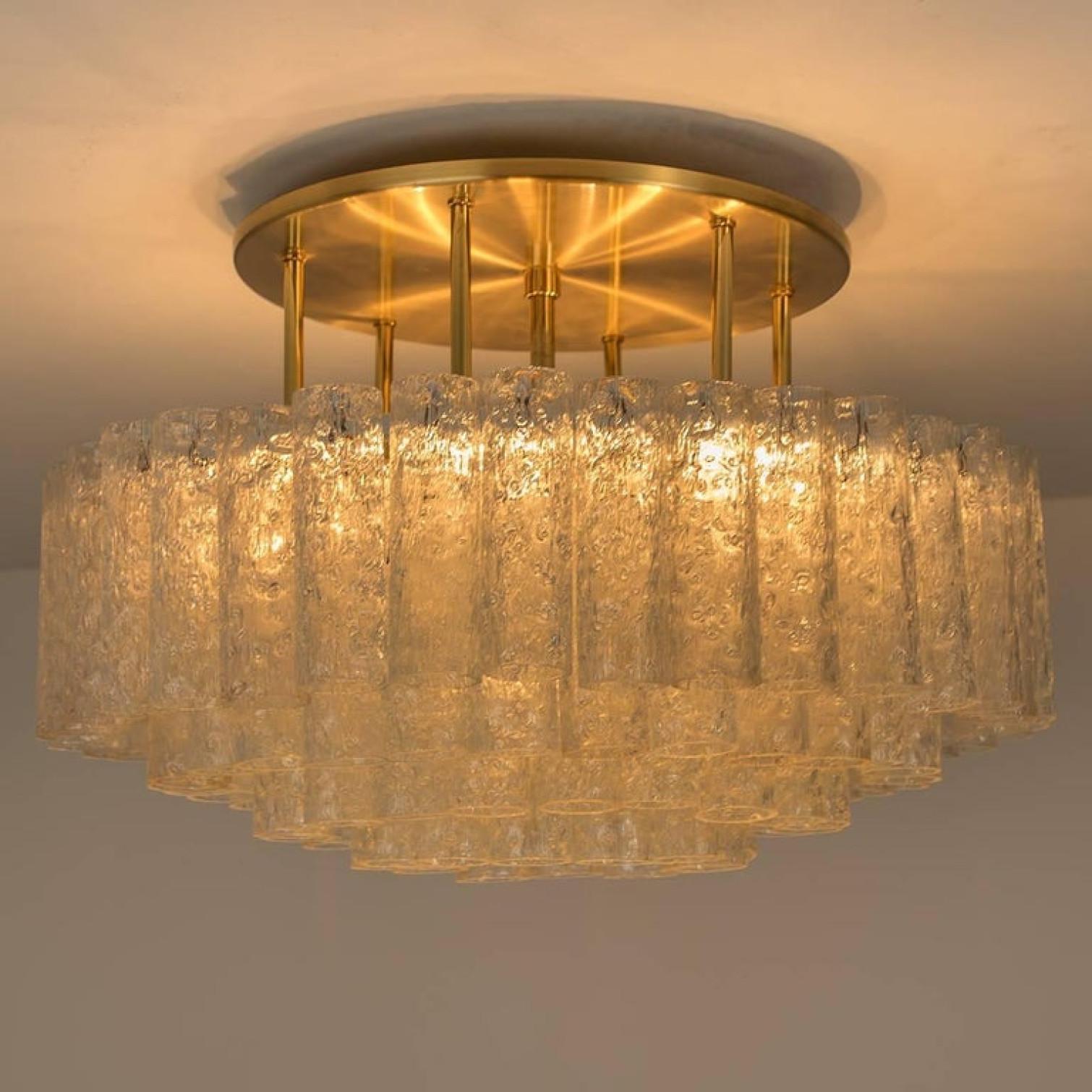 20th Century One of the Six Large Blown Glass Brass Flush Mount Light Fixtures by Doria 1960s For Sale