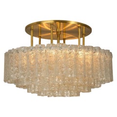 One of the Six Large Blown Glass Brass Flush Mount Light Fixtures by Doria 1960s