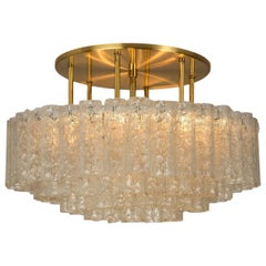 One of the Six Large Blown Glass Brass Flush Mount Light Fixtures by Doria 1960s