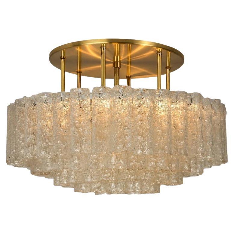 One of the Six Large Blown Glass Brass Flush Mount Light Fixtures by Doria 1960s For Sale