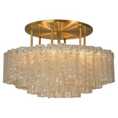 One of the Six Large Blown Glass Brass Flush Mount Light Fixtures by Doria 1960s