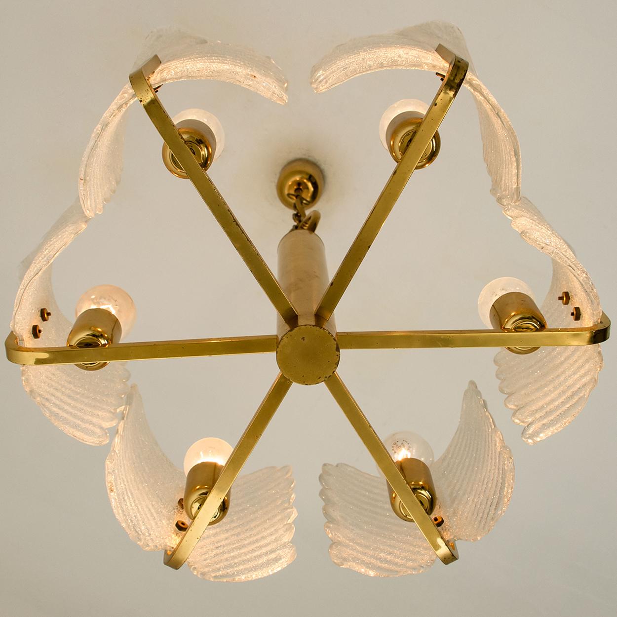 Large Fagerlund Glass Leaves Brass Chandelier by Orrefors, 1960s For Sale 4