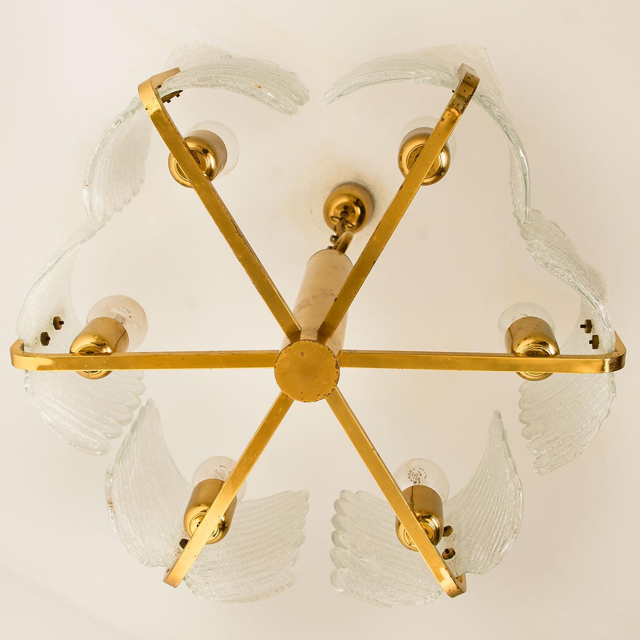 Large Fagerlund Glass Leaves Brass Chandelier by Orrefors, 1960s For Sale 2