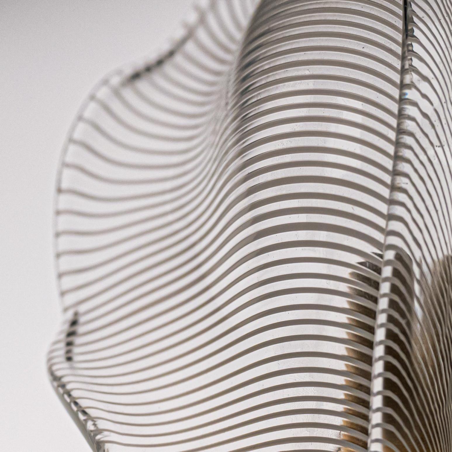 Una delle sei lampade da parete a foglie striate in vetro di Murano di Franco Luce, 1970 In condizioni buone in vendita a Rijssen, NL