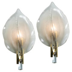 One of the Six Murano Glass Striated Leaf wall lights by Franco Luce, 1970