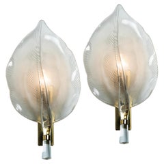 One of the Six Murano Glass Striated Leaf wall lights by Franco Luce, 1970