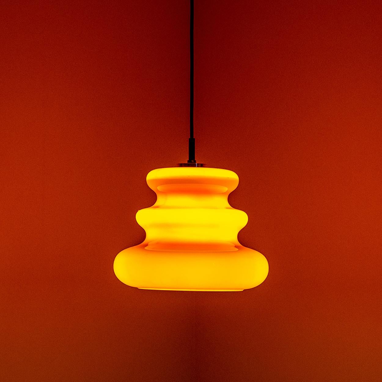 One of the Six Orange Peill & Putzler Pendant Lights, 1970s 3