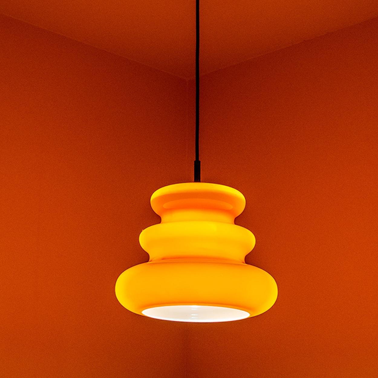 One of the Six Orange Peill & Putzler Pendant Lights, 1970s 4