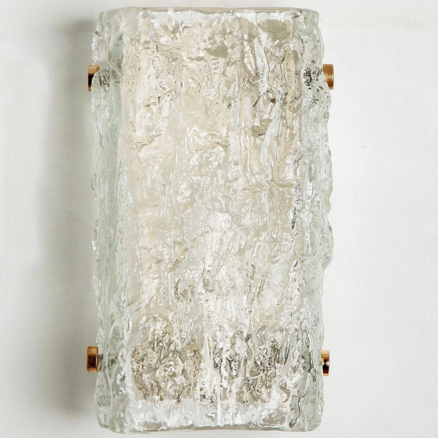 One Of The Six Rock Textured Glass Wall Lights J.T. Kalmar, 1960s For Sale 3