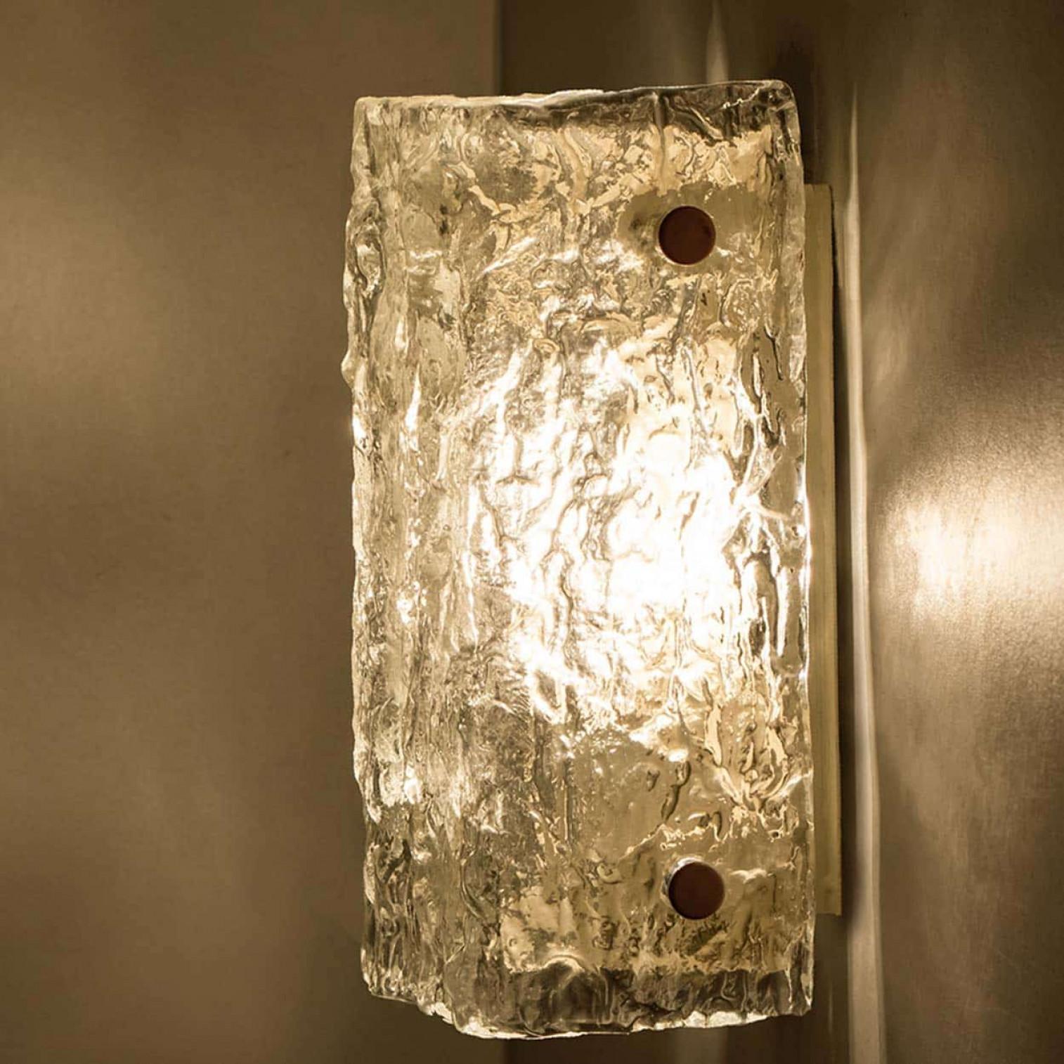 One Of The Six Rock Textured Glass Wall Lights J.T. Kalmar, 1960s For Sale 4