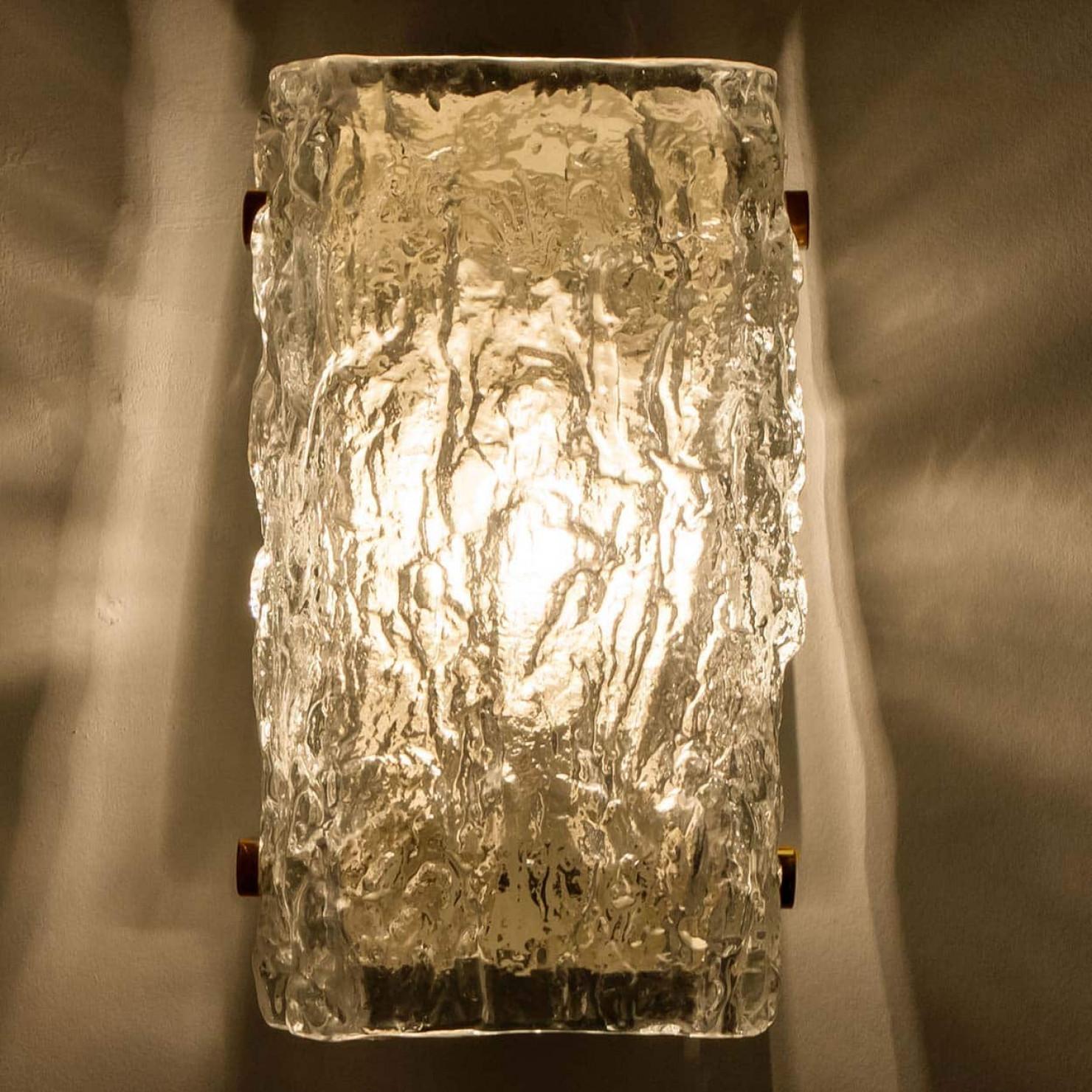 One Of The Six Rock Textured Glass Wall Lights J.T. Kalmar, 1960s For Sale 1