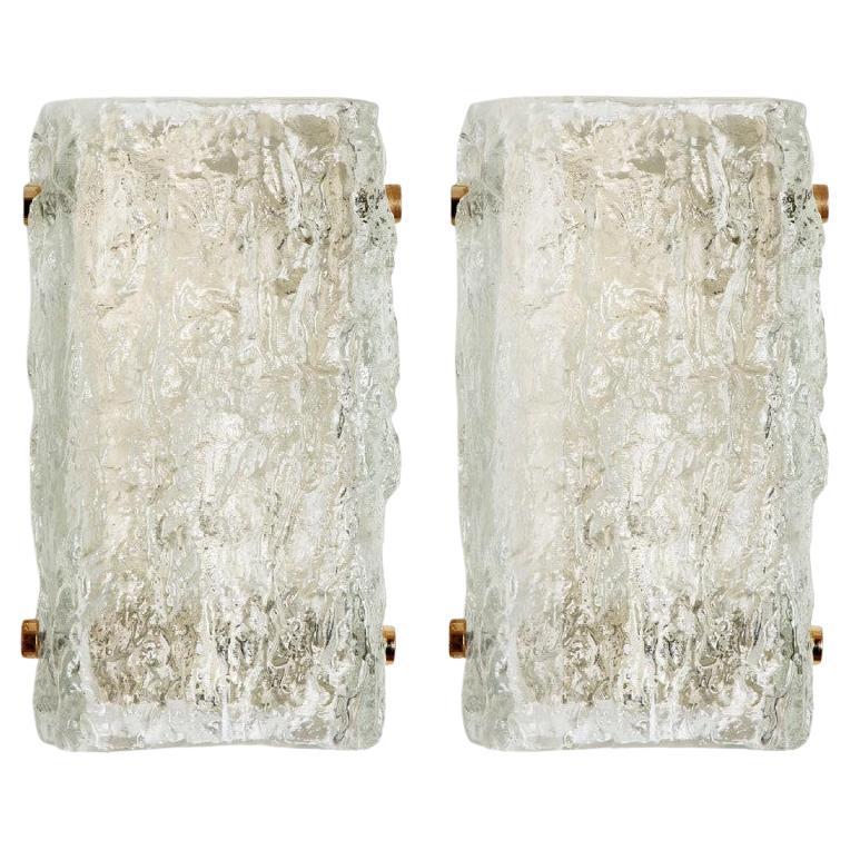 One Of The Six Rock Textured Glass Wall Lights J.T. Kalmar, 1960s For Sale